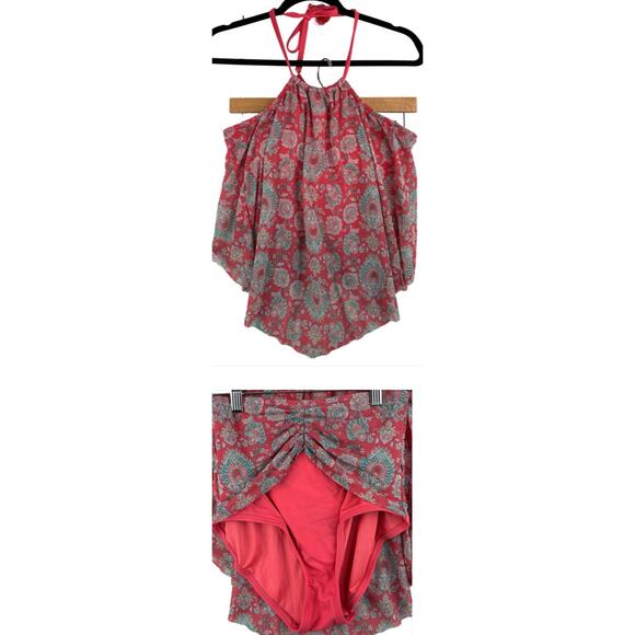 Coco Reef 2 Piece Tankini Top High Waist Bottom Padded 32DD/Small Pink Paisley - Picture 1 of 14